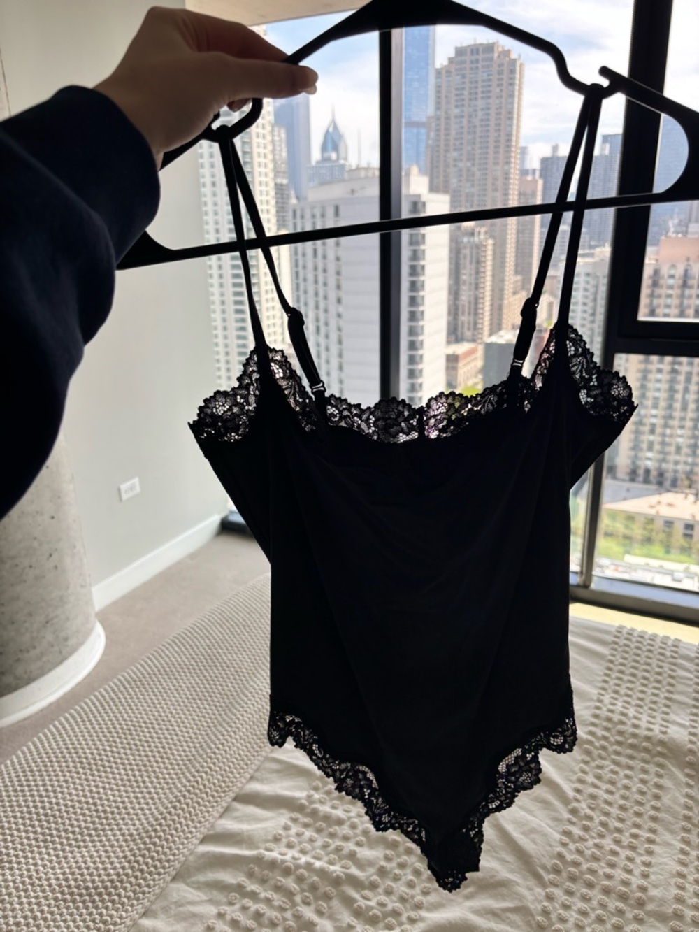 SKIMS Black Lace-Trim Satin Cami